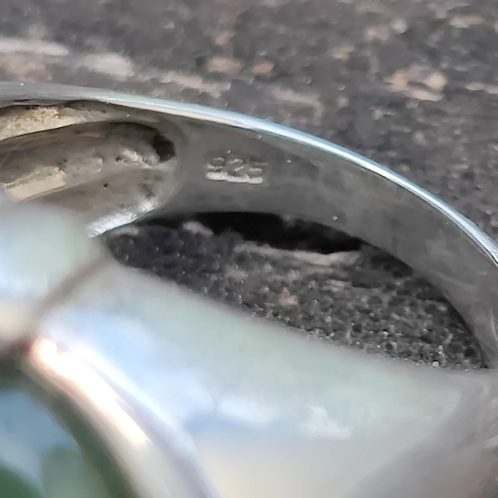 Vintage Heavy Sterling Silver Jade Ring - Picture 7 of 8